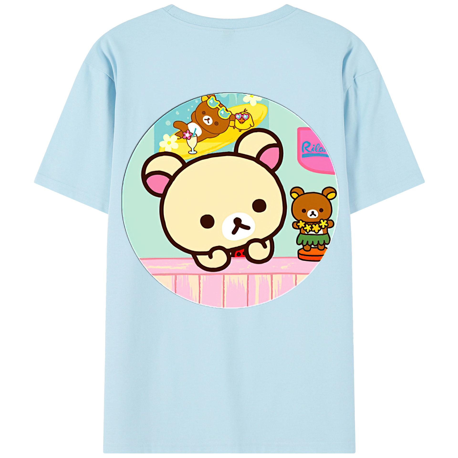 （画像用） リラックマ リラックマ キイロイトリ Rilakkuma Korilakkuma Kiiroitori 綿100％半袖Tシャツ（背面プリント）